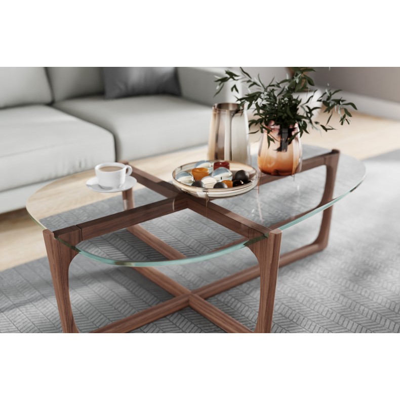 LN HOME: MID-CENTURY TEMPERED GLASS COFFEE TABLE