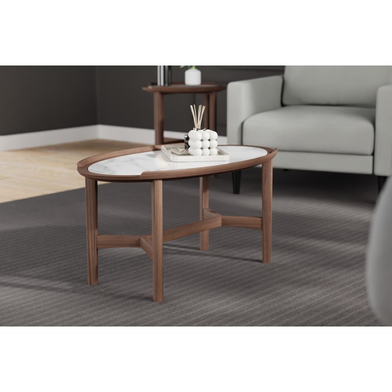 LN HOME: CINDI OVAL MARBLE TOP COFFEE TABLE