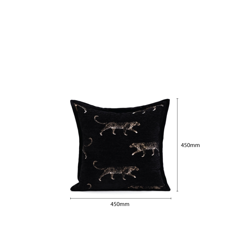 THROW CUSHION -  LEOPARD / BLACK