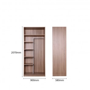 RENEE 2 DOORS WARDROBE CARCASS WITH SHELVES & METAL BAR (2A)
