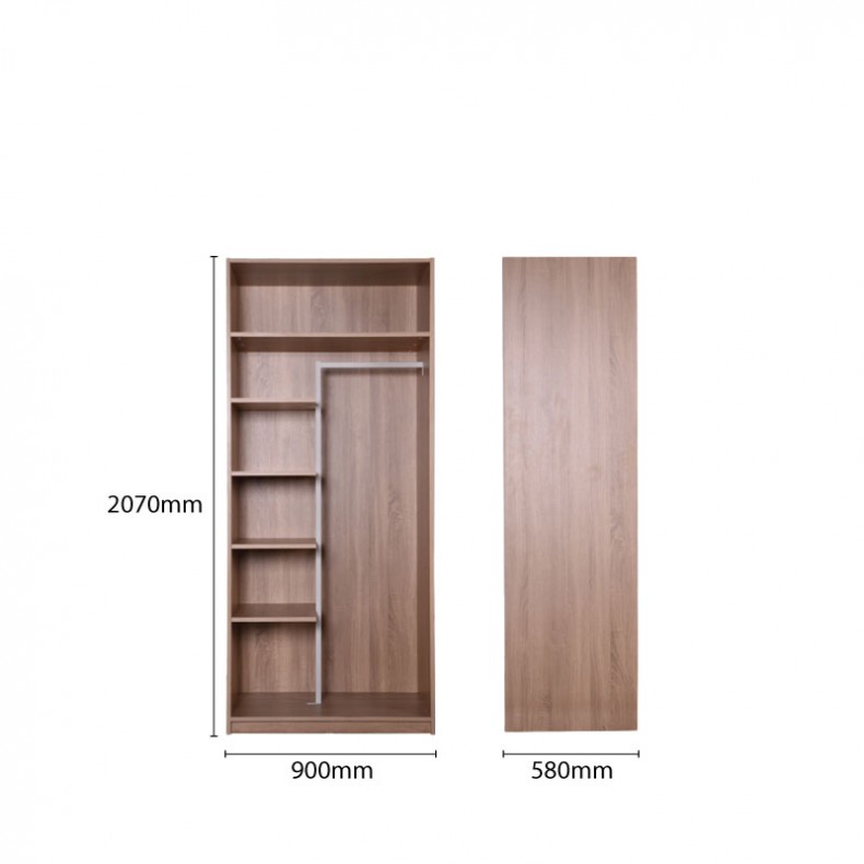 RENEE 2 DOORS WARDROBE CARCASS WITH SHELVES & METAL BAR (2A)