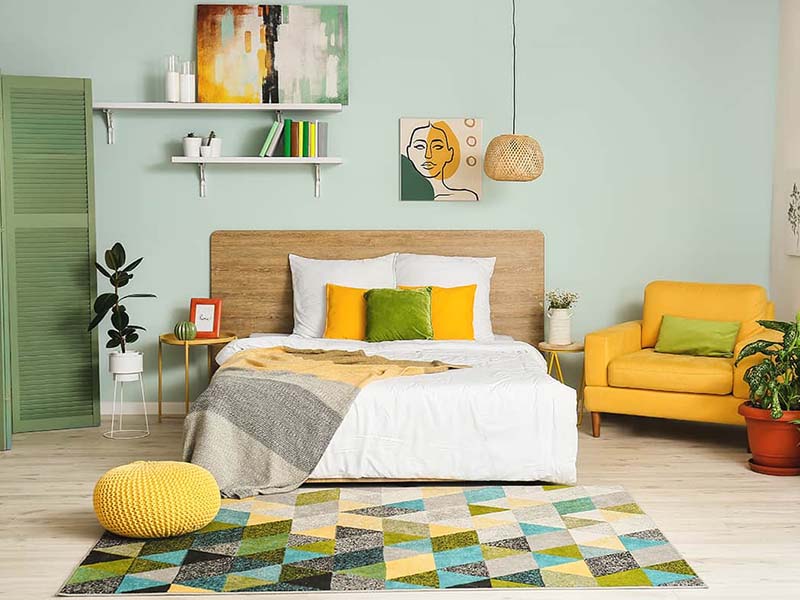 Bright coloured arrangement bedroom
